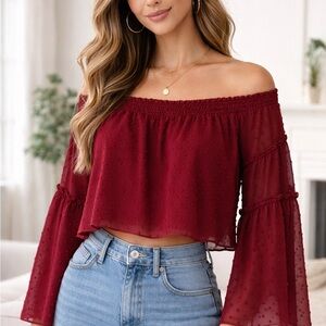 SHEIN Burgundy Off-Shoulder Crop Top